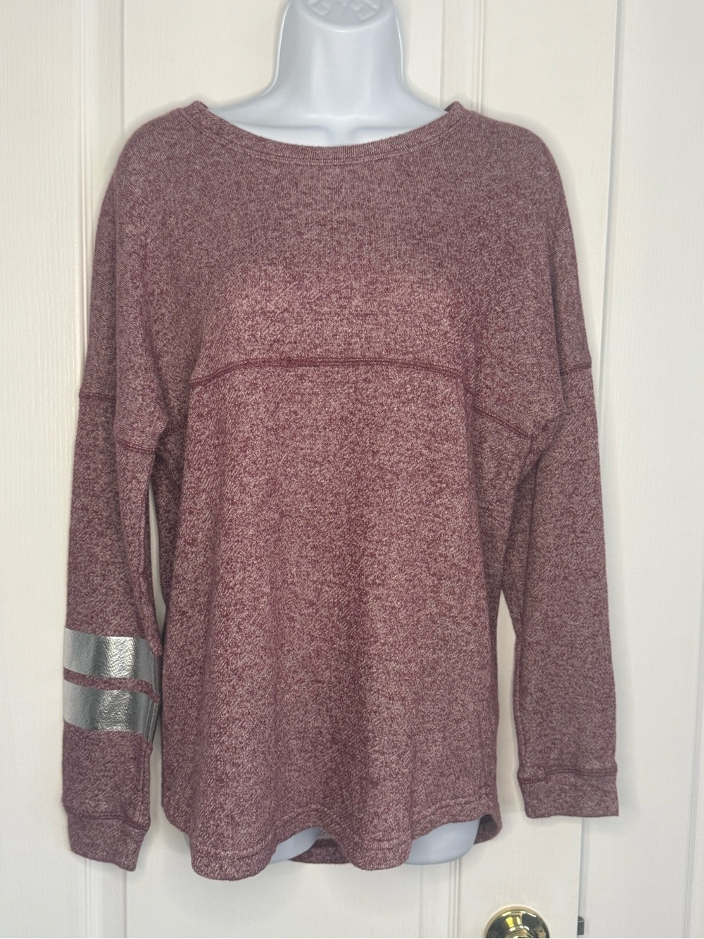 Derek Heart Marled Mauve Sweatshirt with Silver Stripe Detail